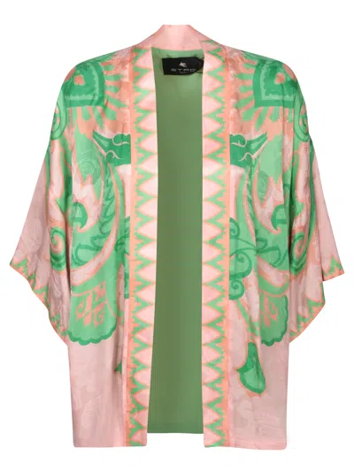 Etro Silk Kimono Jacket In Green And Pink