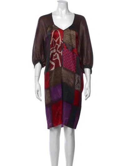 Pre-owned Etro Silk Knee-length Dress In Brown
