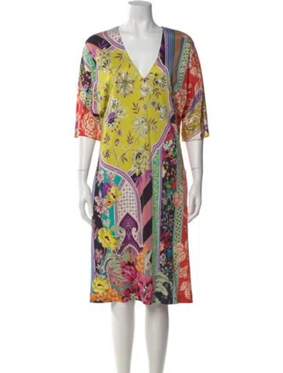 Pre-owned Etro Silk Knee-length Dress In Yellow