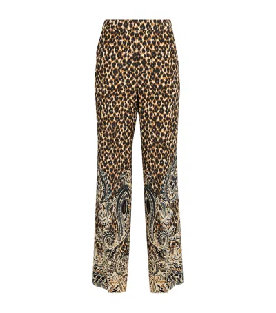 Etro Silk Leopard Straight Trousers In Beige