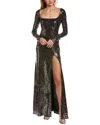 Etro Cheetah Print Long-sleeve Metallic Gown