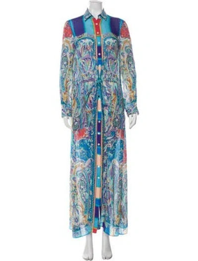 Pre-owned Etro Silk Long Dress In Blue
