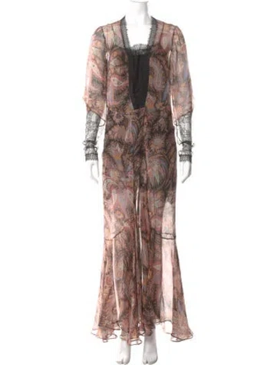 Pre-owned Etro Silk Long Dress In Brown