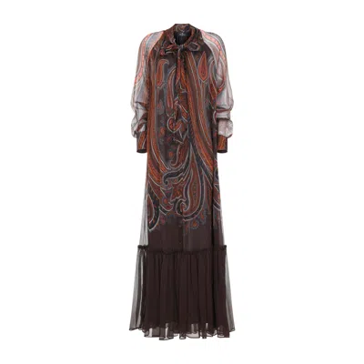Etro Dark Brown Silk Long Dress