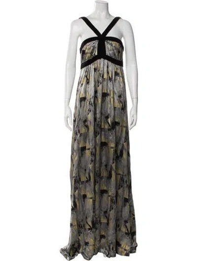 Pre-owned Etro Silk Long Dress In Gray