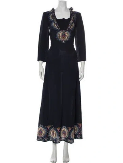 Pre-owned Etro Silk Long Dress In Gray