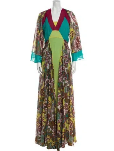 Pre-owned Etro Silk Long Dress In Green