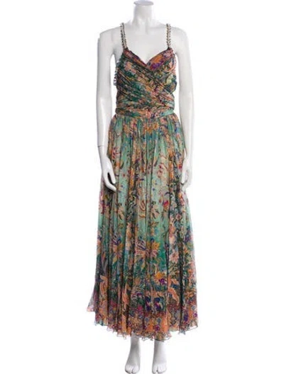 Pre-owned Etro Silk Long Dress In Green