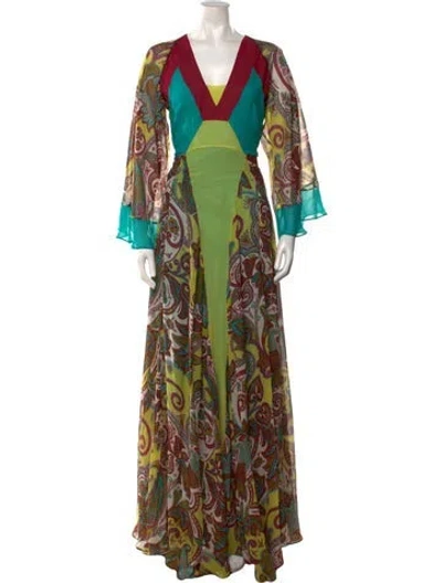 Pre-owned Etro Silk Long Dress In Green