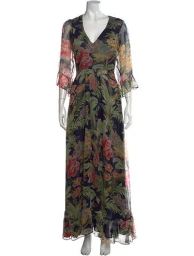 Pre-owned Etro Silk Long Dress In Green