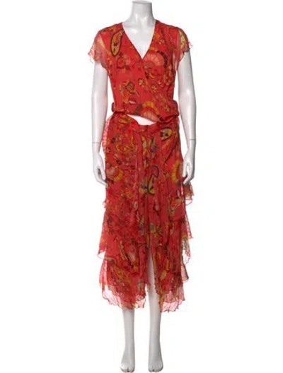 Pre-owned Etro Silk Long Dress In Orange