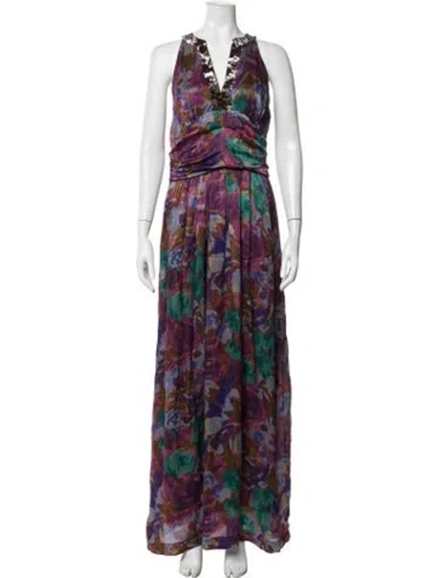 Pre-owned Etro Silk Long Dress In Purple