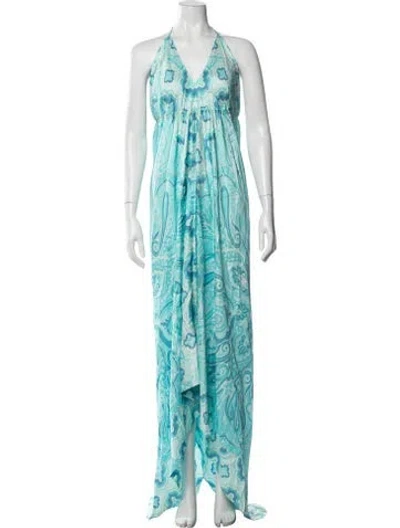 Pre-owned Etro Silk Long Dress W/ Tags In Blue