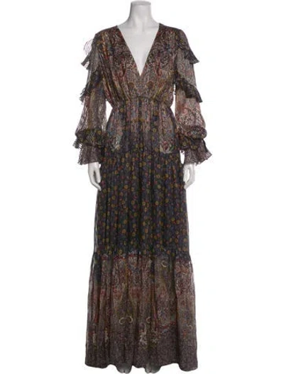 Pre-owned Etro Silk Long Dress W/ Tags In Brown
