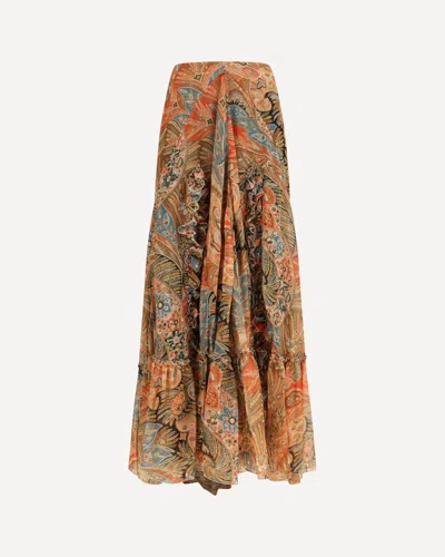 Etro Paisley Print Ruffle Silk Chiffon Maxi Skirt In Multi