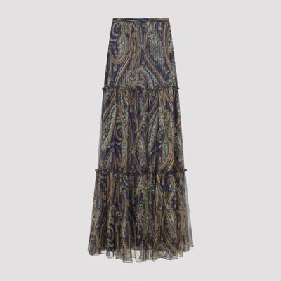Etro Silk Long Skirt With Metallic Fiber Detail In Multi