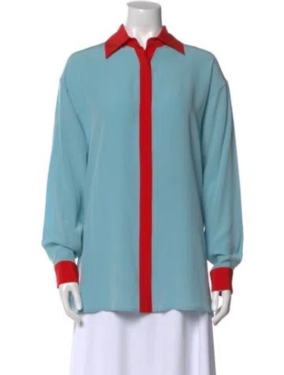Pre-owned Etro Silk Long Sleeve Button-up Top In Blue