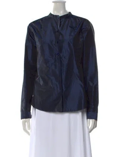 Pre-owned Etro Silk Long Sleeve Button-up Top In Blue