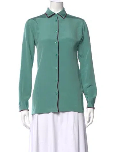 Pre-owned Etro Silk Long Sleeve Button-up Top In Green