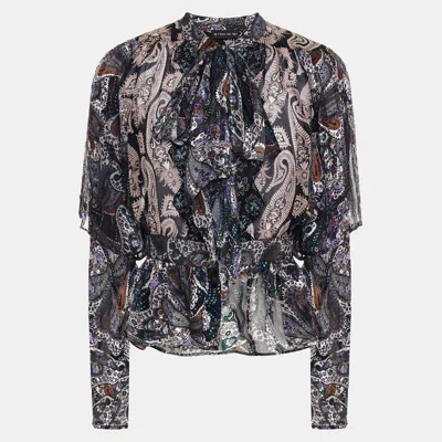 Pre-owned Etro Silk Long Sleeved Top 44 In Multicolor
