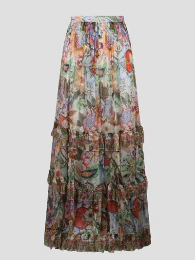 Etro Floral-print Tiered Silk Skirt In Multicolor