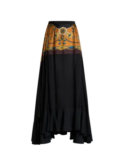 Etro Silk Maxi Skirt With Bow And Placed Jewellery Print In Pink