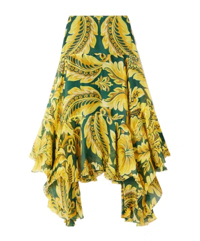 Etro Silk Maxi Skirt With Flower And Bee Motif In Yellow