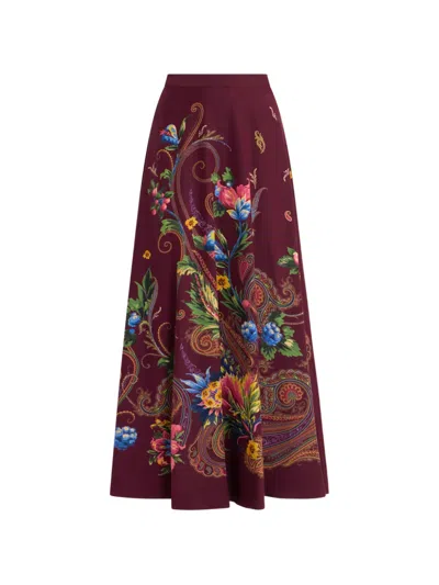 Etro Silk Maxi Skirt With Placed Floral Paisley Print In Multi