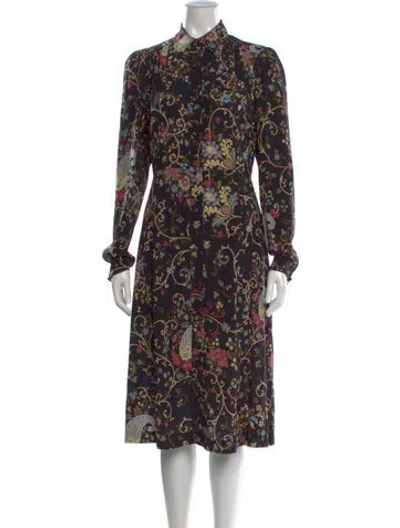 Pre-owned Etro Silk Midi Length Dress In Black
