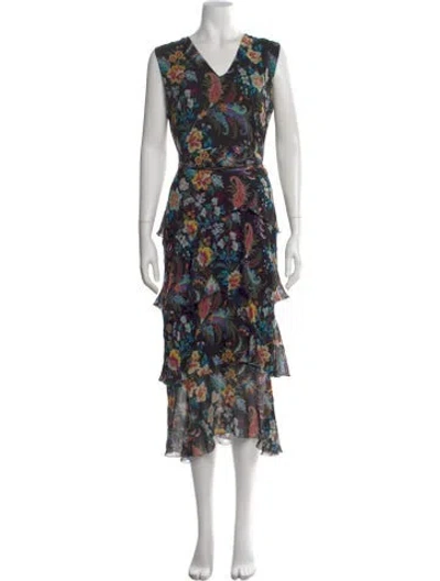 Pre-owned Etro Silk Midi Length Dress In Black
