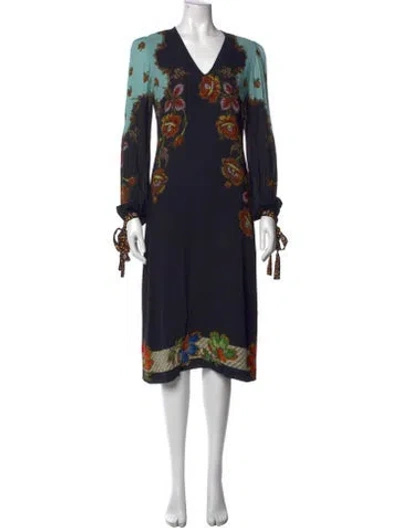 Pre-owned Etro Silk Midi Length Dress In Black