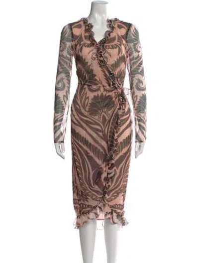 Pre-owned Etro Silk Midi Length Dress In Brown