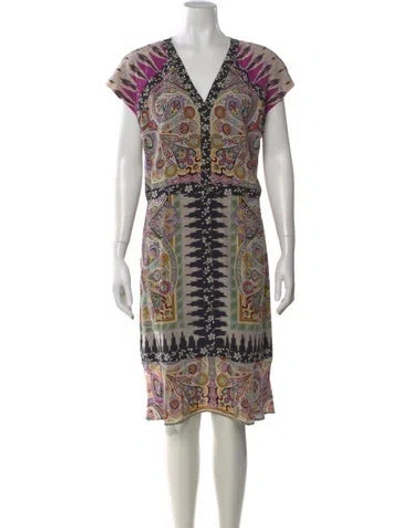 Pre-owned Etro Silk Midi Length Dress In Gray