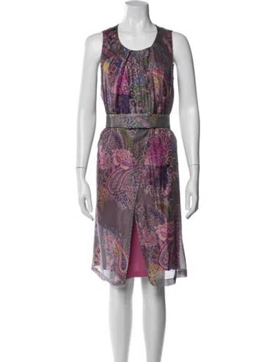 Pre-owned Etro Silk Midi Length Dress In Gray
