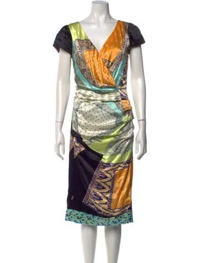 Pre-owned Etro Silk Midi Length Dress In Green/orange