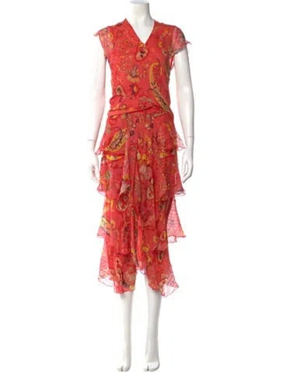 Pre-owned Etro Silk Midi Length Dress In Orange