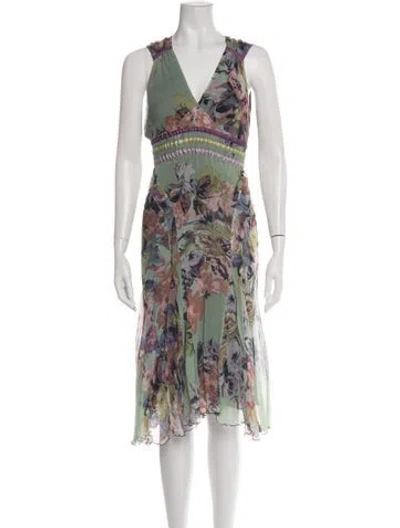 Pre-owned Etro Silk Midi Length Dress W/ Tags In Green