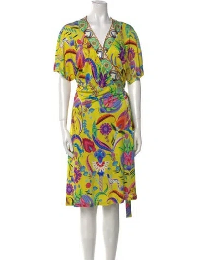 Pre-owned Etro Silk Midi Length Dress In Yellow