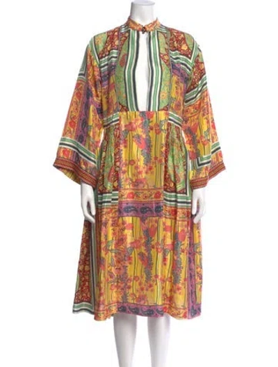 Pre-owned Etro Silk Midi Length Dress In Yellow
