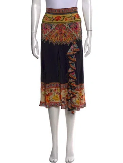 Pre-owned Etro Silk Midi Length Skirt In Black