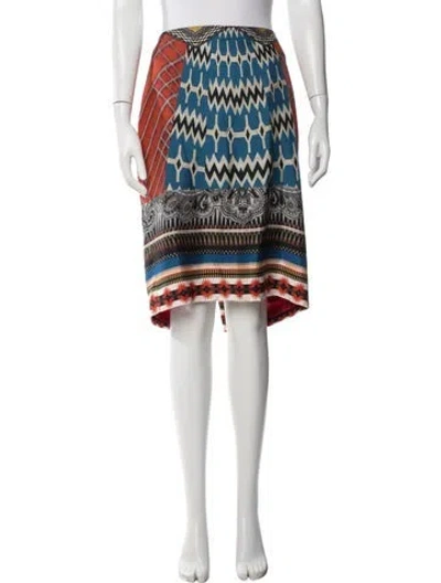 Pre-owned Etro Silk Midi Length Skirt In Blue/orange