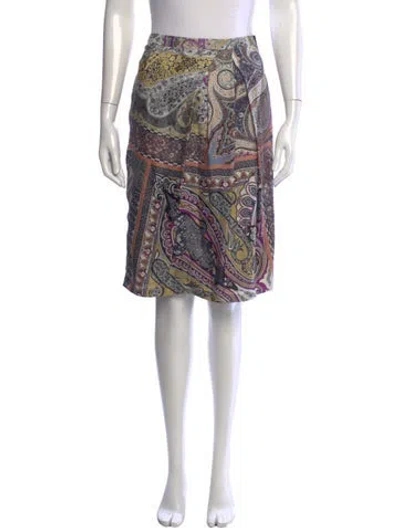 Pre-owned Etro Silk Midi Length Skirt In Grey