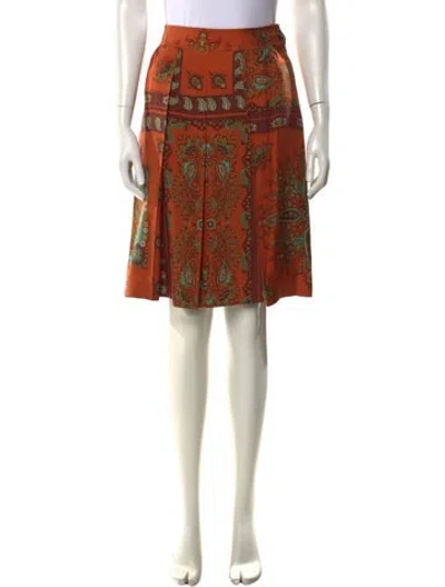 Pre-owned Etro Silk Midi Length Skirt W/ Tags In Orange