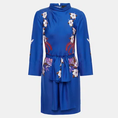 Pre-owned Etro Silk Mini Dress 44 In Blue