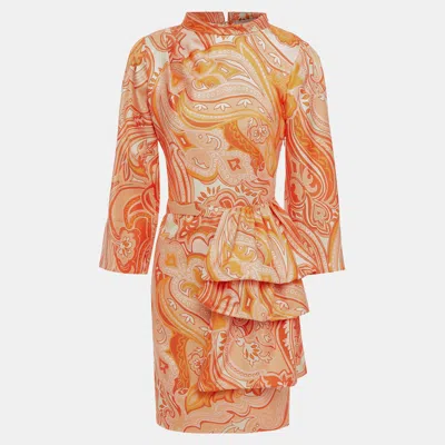 Pre-owned Etro Silk Mini Dress 46 In Orange