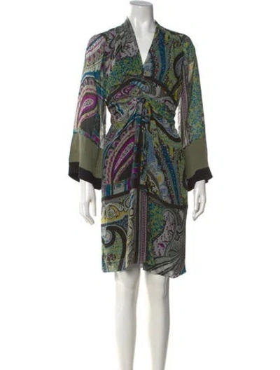 Pre-owned Etro Silk Mini Dress In Black/blue/green
