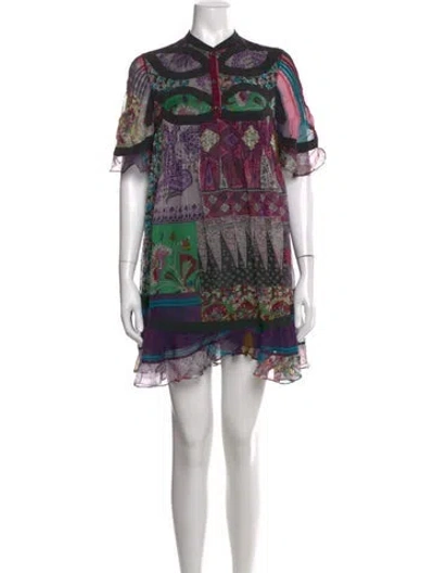 Pre-owned Etro Silk Mini Dress In Black/green