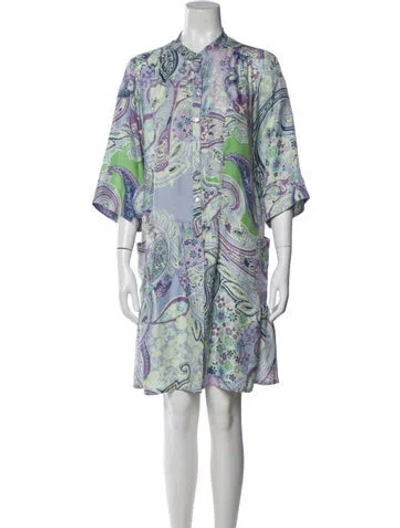 Pre-owned Etro Silk Mini Dress In Green