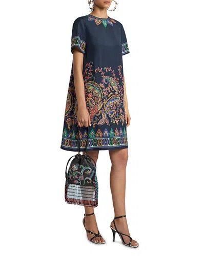Etro Silk Mini Tunic Dress In Blue