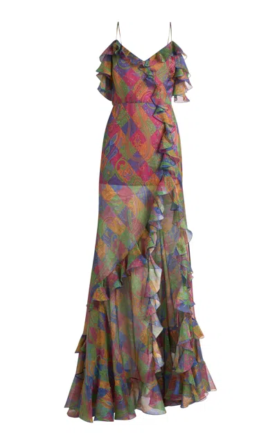 Etro Silk Off-the-shoulder Maxi Dress In Brown